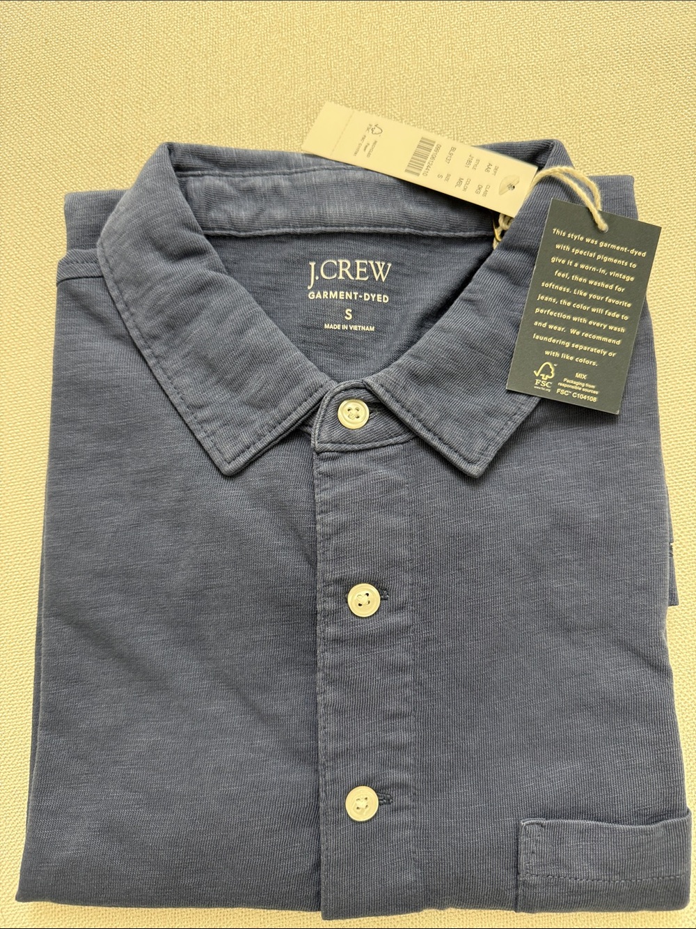 J. Crew Garment-Dyed Navy Blue Casual Button-Down Shirt